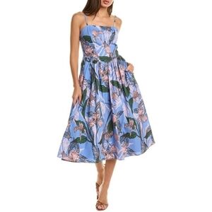 HUTCH Eddi Size X-Large Peri Blue Tropical Floral Spaghetti Strap Midi Dress NWT